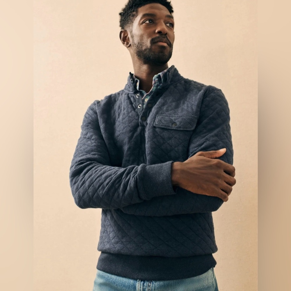 Faherty Quilted Navy Pullover Shirt Jacket